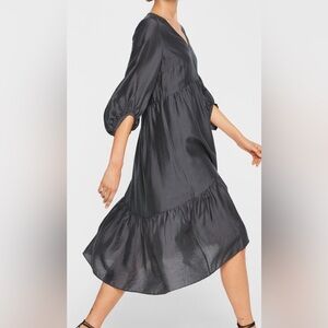 Club Monaco Easy Tiered Midi Dress With Removable Slip in Gray Size 0